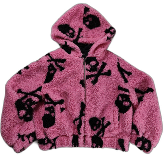 Current Mood Pink Skull Sherpa Jacket - Picture 1 of 5